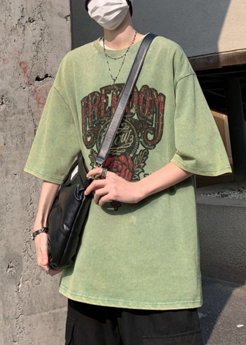 Hemden Halbarm Übergroße Rose T Print Casual Herren Baumwolle