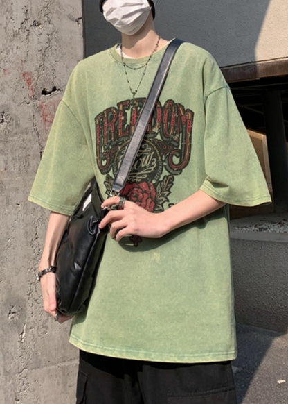 Hemden Halbarm Übergroße Rose T Print Casual Herren Baumwolle