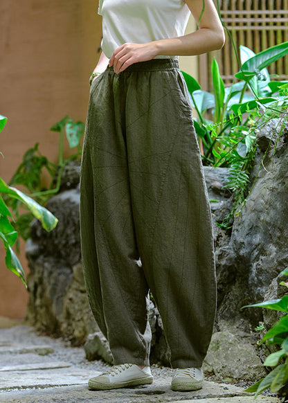 Pantalon en lin décontracté simple avec poches jaunes et taille élastique pour l'été QK009