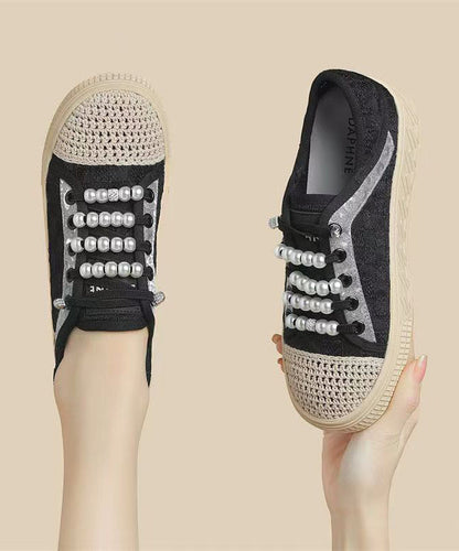 Casual Splicing Flat Feet Shoes Black Breathable Mesh KJ059