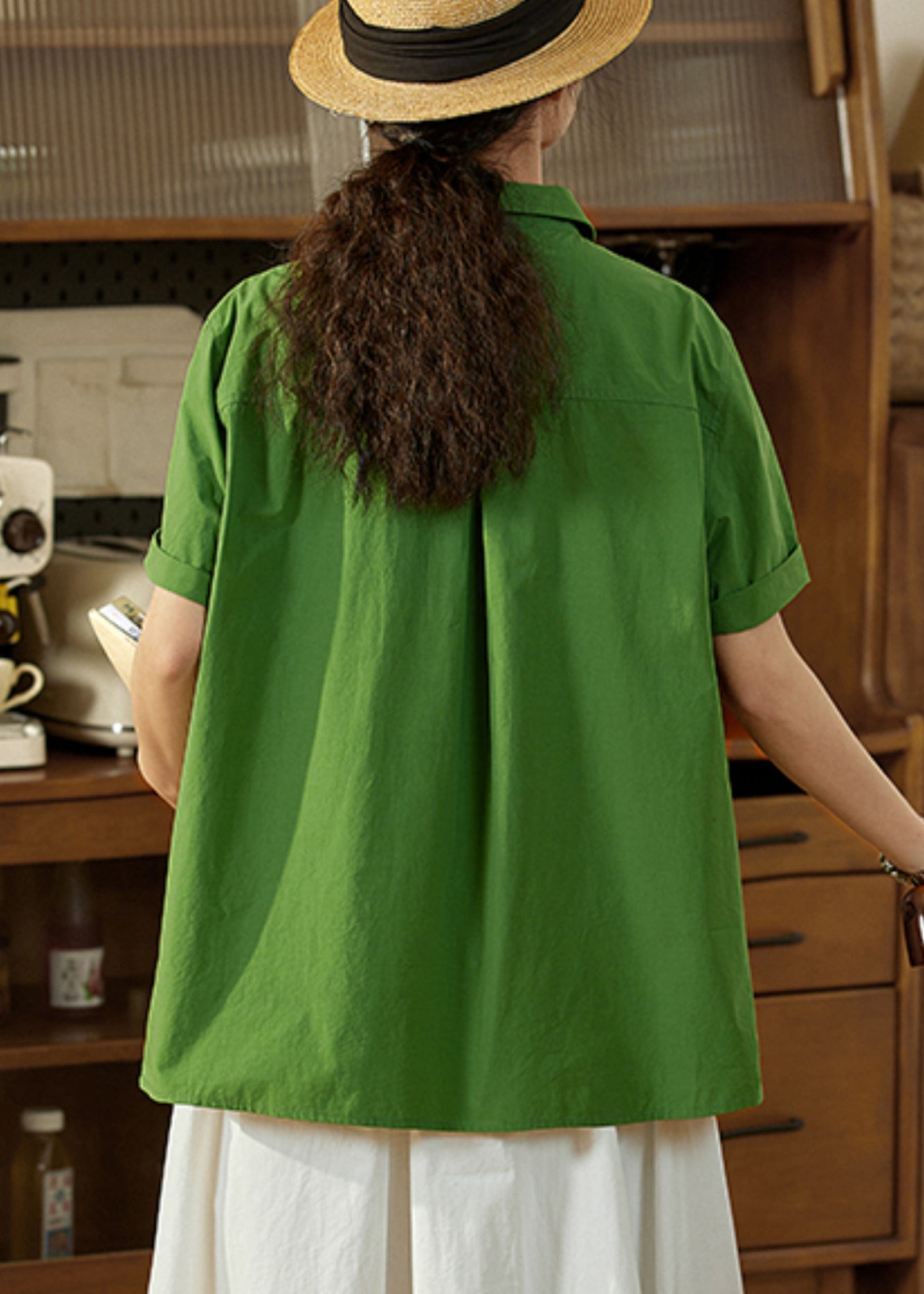 Top en coton surdimensionné vert décontracté pour l'été