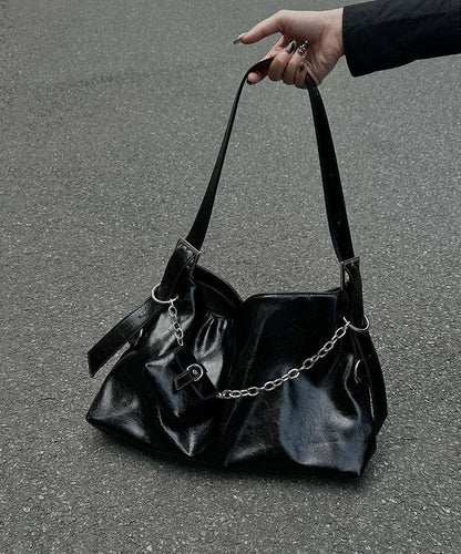 Sac à bandoulière décontracté et polyvalent avec chaîne de grande capacité, noir, MM061