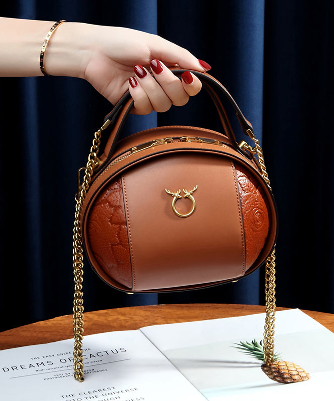 Bag Casual Round Leather Calf Brown Versatile