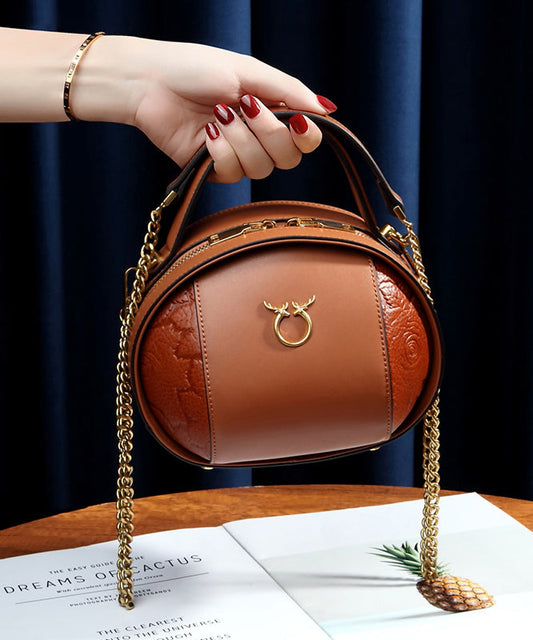 Bag Casual Round Leather Calf Brown Versatile