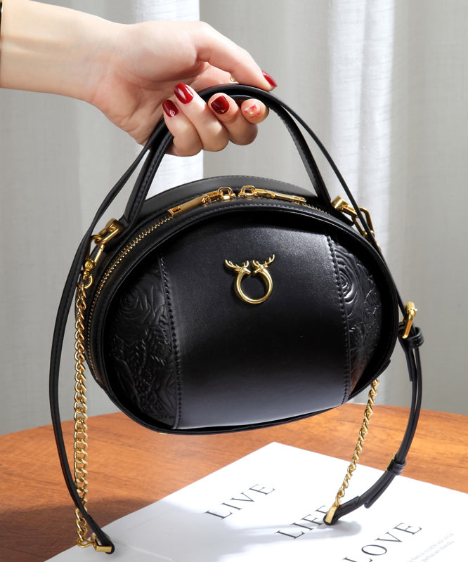 Bag Casual Round Leather Calf Brown Versatile