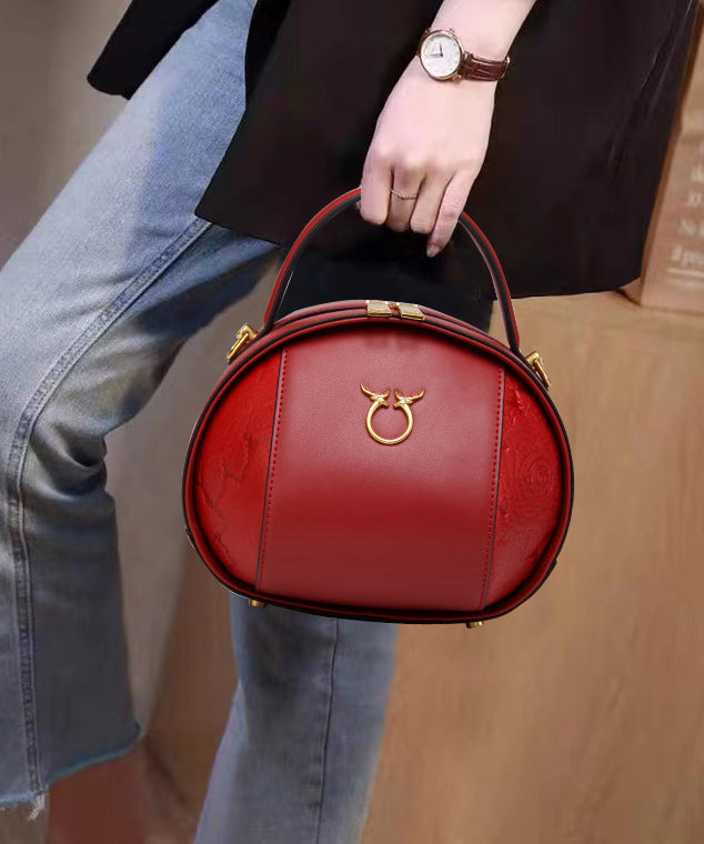 Bag Casual Round Leather Calf Brown Versatile