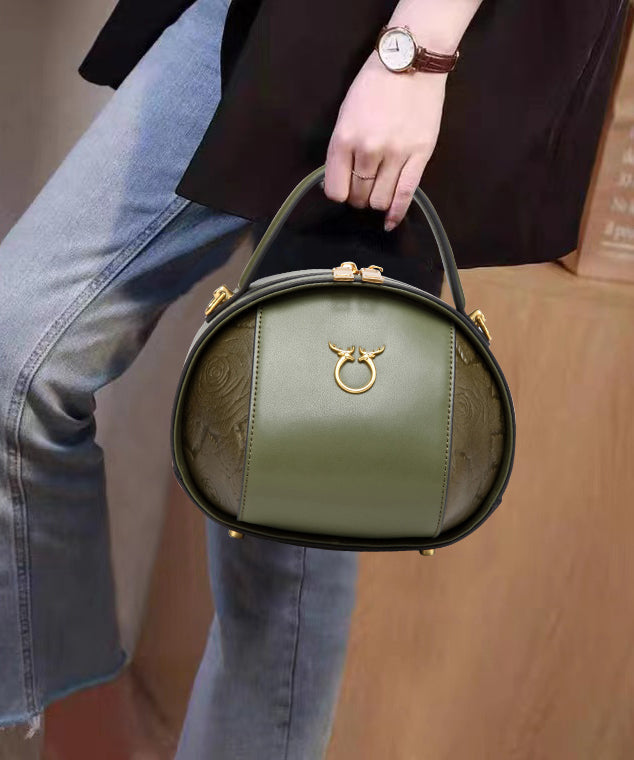 Bag Casual Round Leather Calf Brown Versatile
