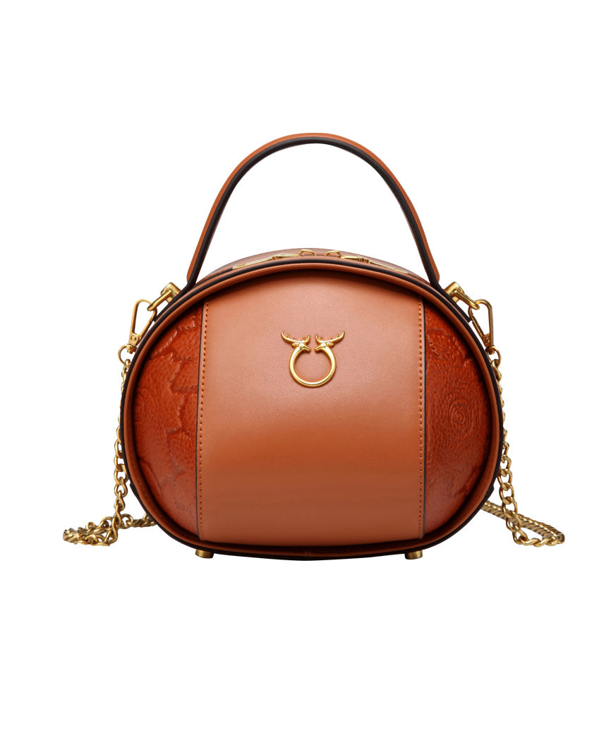 Bag Casual Round Leather Calf Brown Versatile