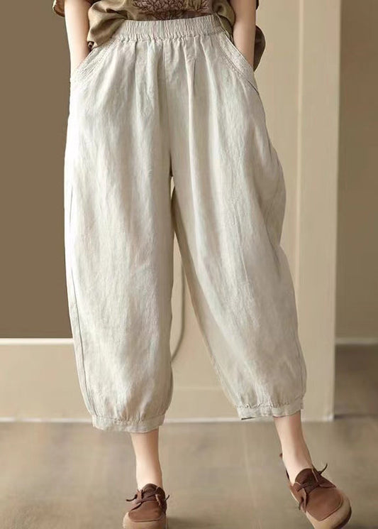 Pantalon sarouel décontracté vintage en lin avec poches et taille élastique pour l'été BV047