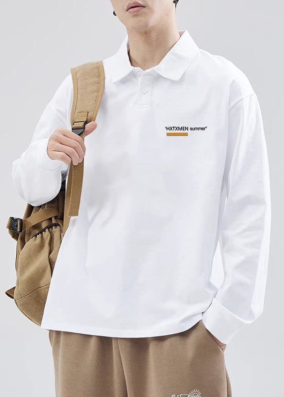 Polo décontracté en coton blanc imprimé pour homme, boutonné, TC019