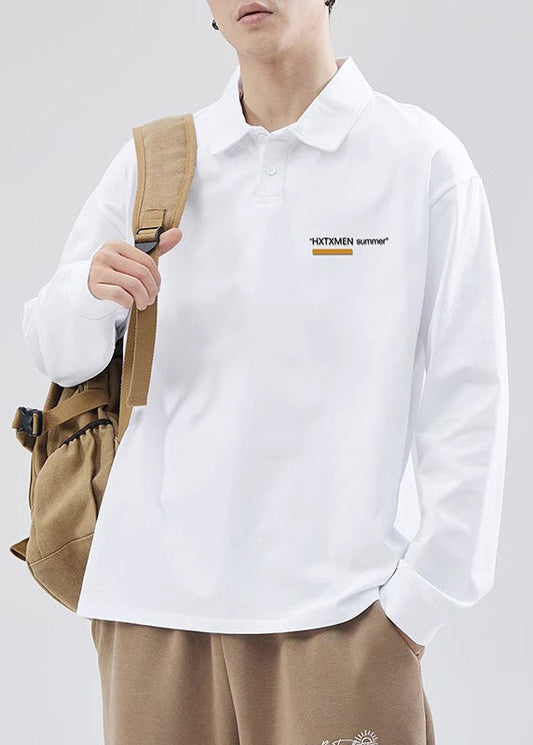 Polo décontracté en coton blanc imprimé pour homme, boutonné, TC019