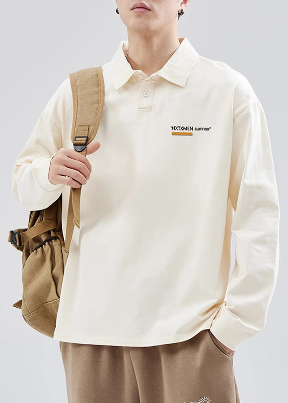 Polo décontracté en coton blanc imprimé pour homme, boutonné, TC019