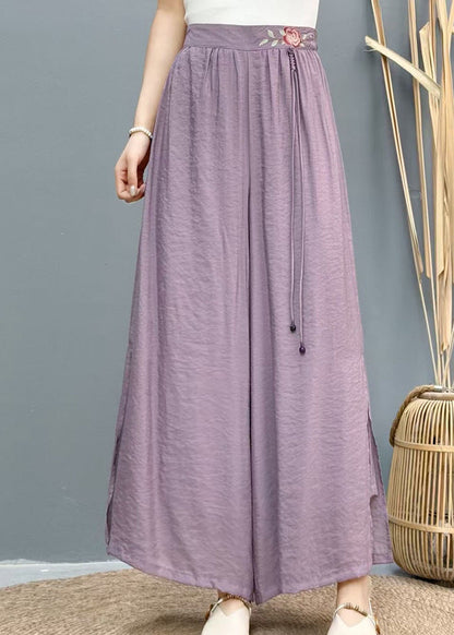 Pantalon d'été large brodé sur les côtés, jambe blanche, en lin, ouvert, décontracté