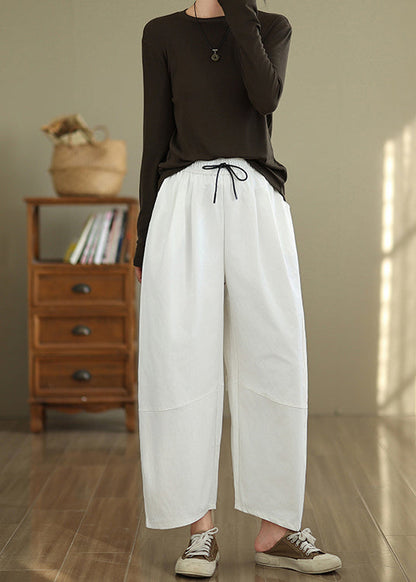 Pantalon décontracté en coton avec cordon de serrage et poches blanches pour l'automne QO048