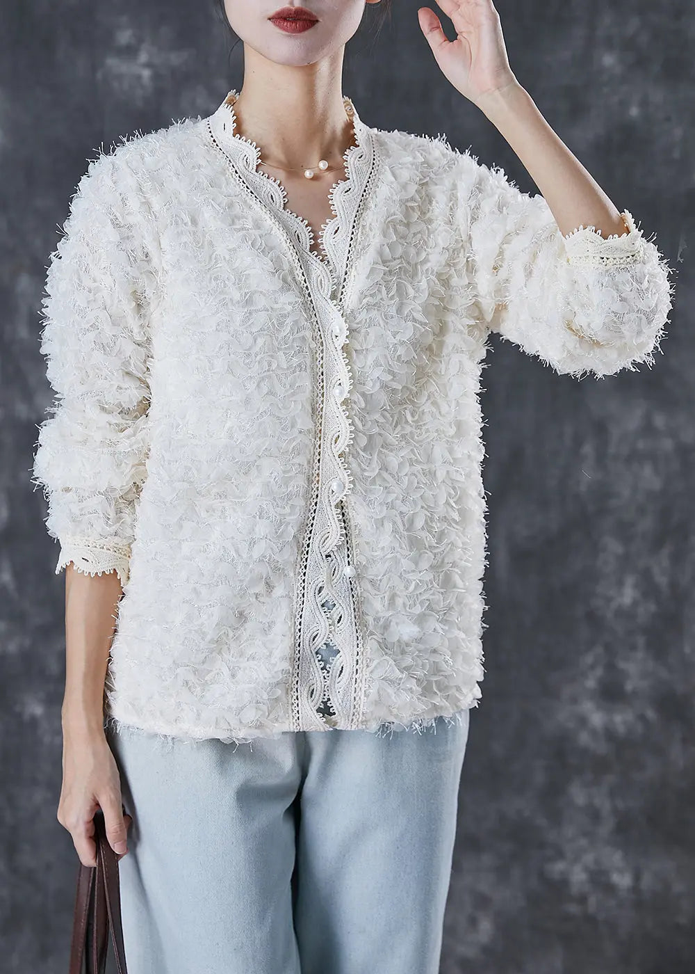 Casual White Tasseled Patchwork Lace Knit Loose Coat Spring Ada Fashion