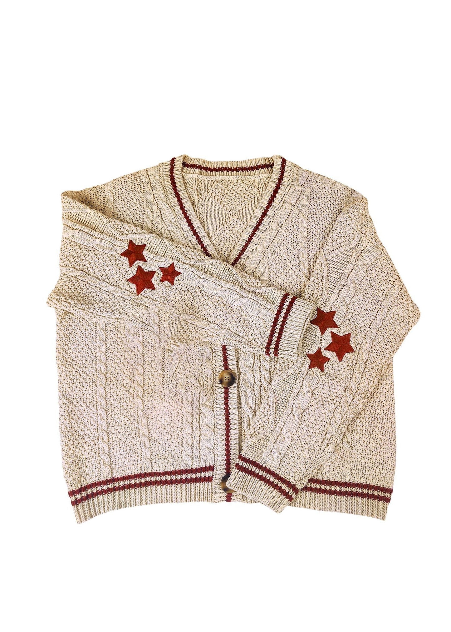 Casual White V Neck Embroidered Knit Cardigan Fall QY018