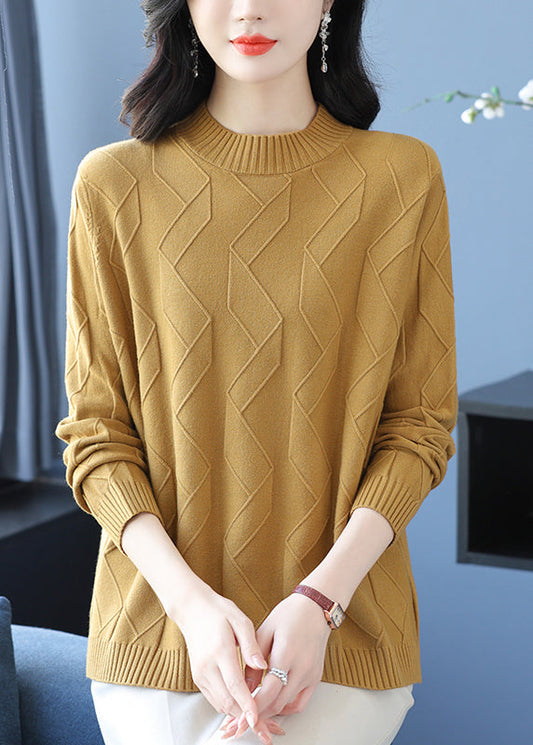 Pull en laine jaune décontracté à col rond, chaud et confortable, pour l'hiver, RL036