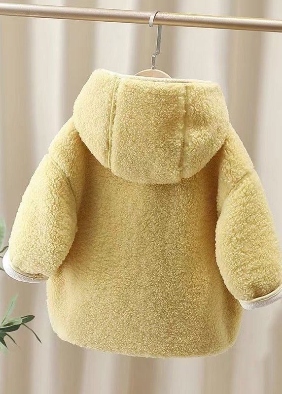 Manteaux à capuche en polaire chaude et décontractée pour filles, patchwork jaune, boutons, fausse fourrure, hiver WL031