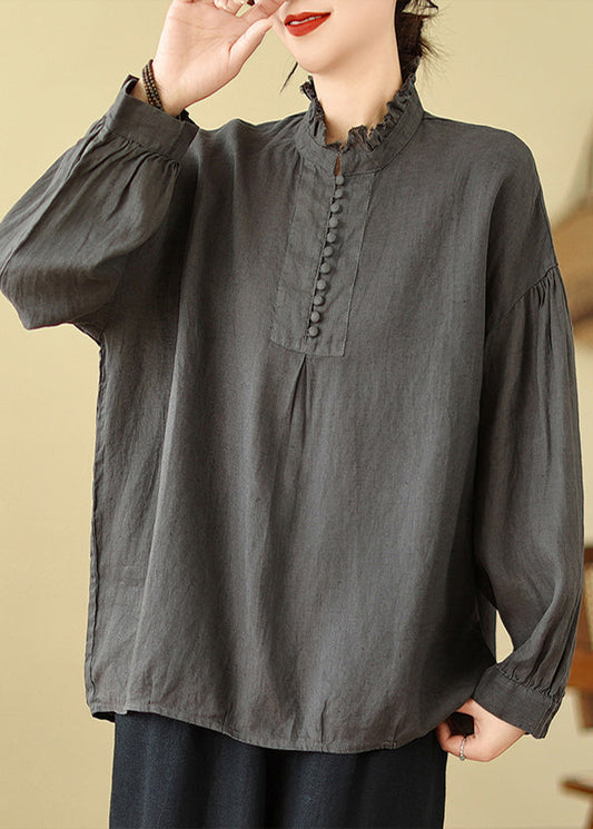 Anthrazitgraues Baumwollhemd, Oversize, Frühling, TM017