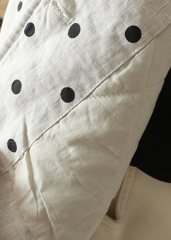 Schicke Apricot O-Ausschnitt Taschen Dot Print Feine Baumwollfüllung Jacken Frühling TI010