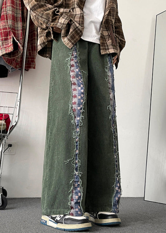 Pantalon patchwork Army Chic Original Homme en velours côtelé vert
