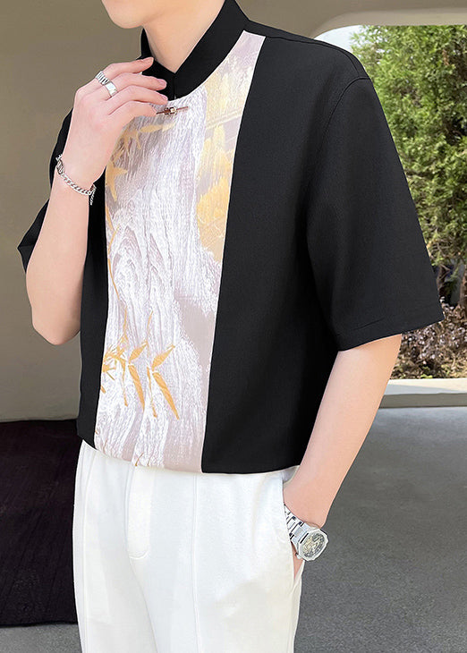 Beige Patchwork Half Stand Herren Chic Kragen T Shirt Ärmel