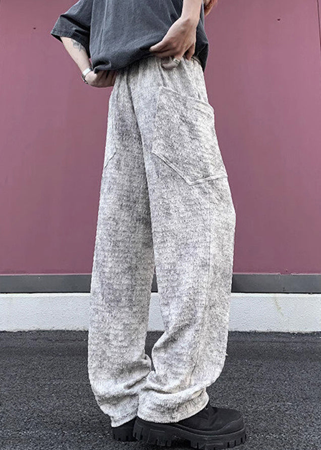 Pantalon homme en soie beige froissé avec poches chics Ice Summer