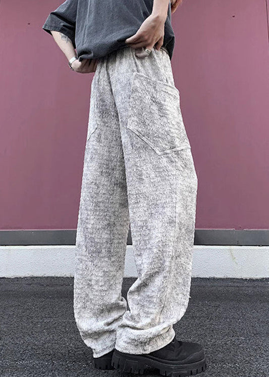 Pantalon homme en soie beige froissé avec poches chics Ice Summer