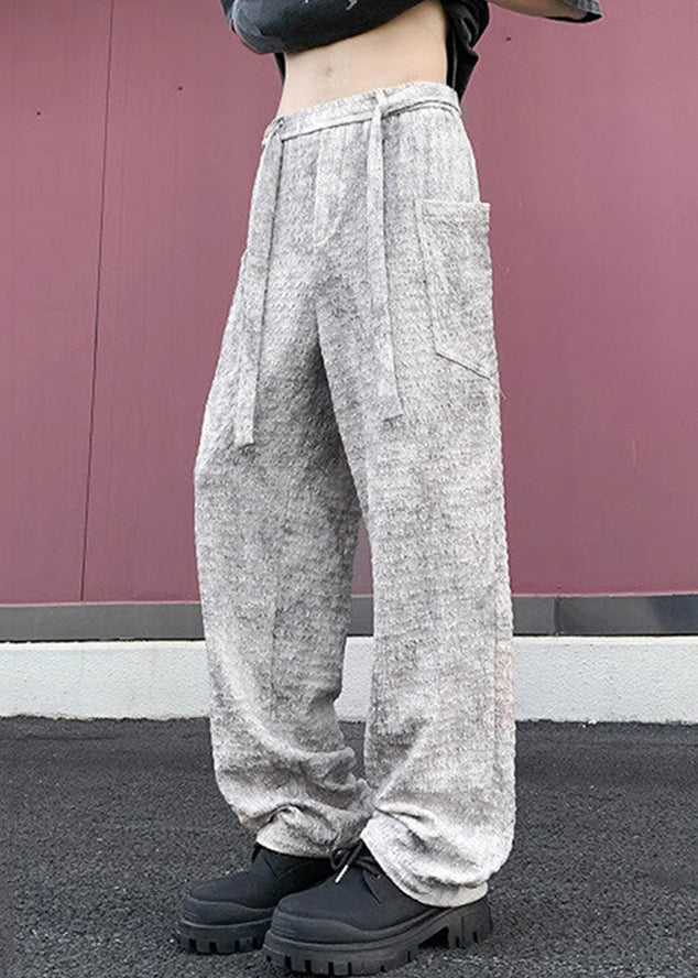 Pantalon homme en soie beige froissé avec poches chics Ice Summer