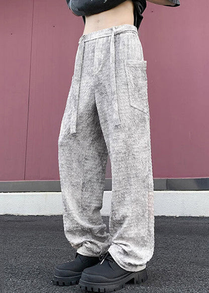 Pantalon homme en soie beige froissé avec poches chics Ice Summer