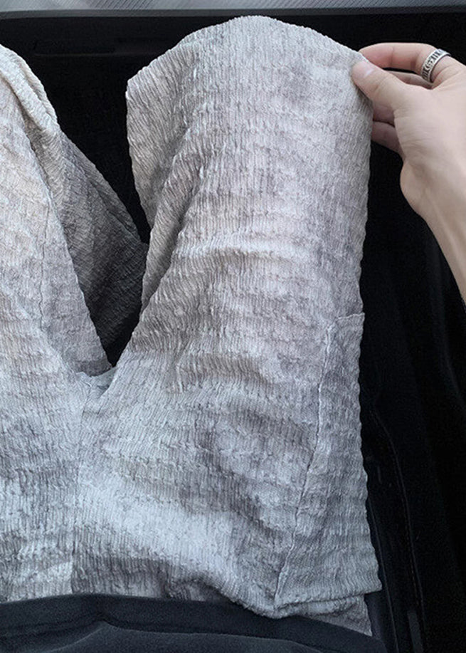 Pantalon homme en soie beige froissé avec poches chics Ice Summer