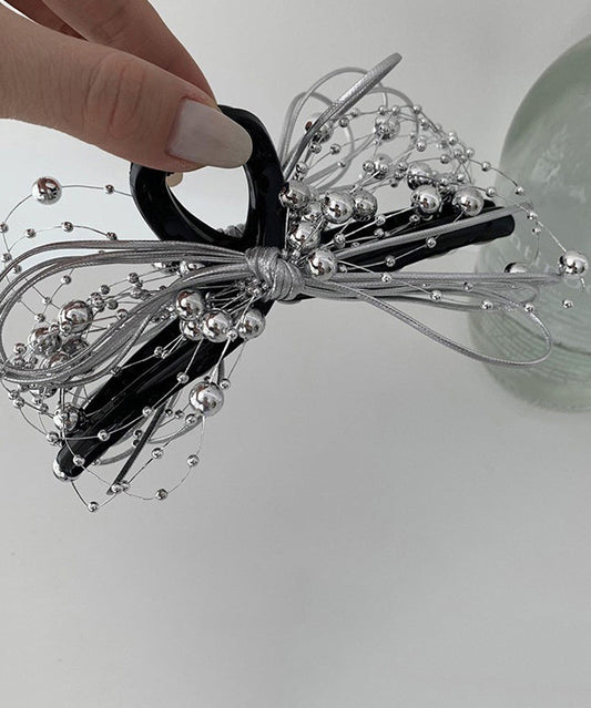 Schicke schwarze Acrylschleife mit runden Perlen, Haarnadel RA011