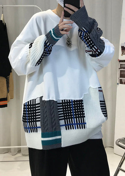 Schickes schwarzes asymmetrisches Strick-Patchwork-T-Shirt für Herren, Herbst, RP067