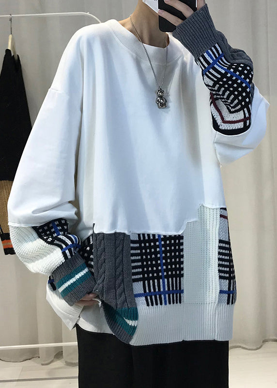 Schickes schwarzes asymmetrisches Strick-Patchwork-T-Shirt für Herren, Herbst, RP067