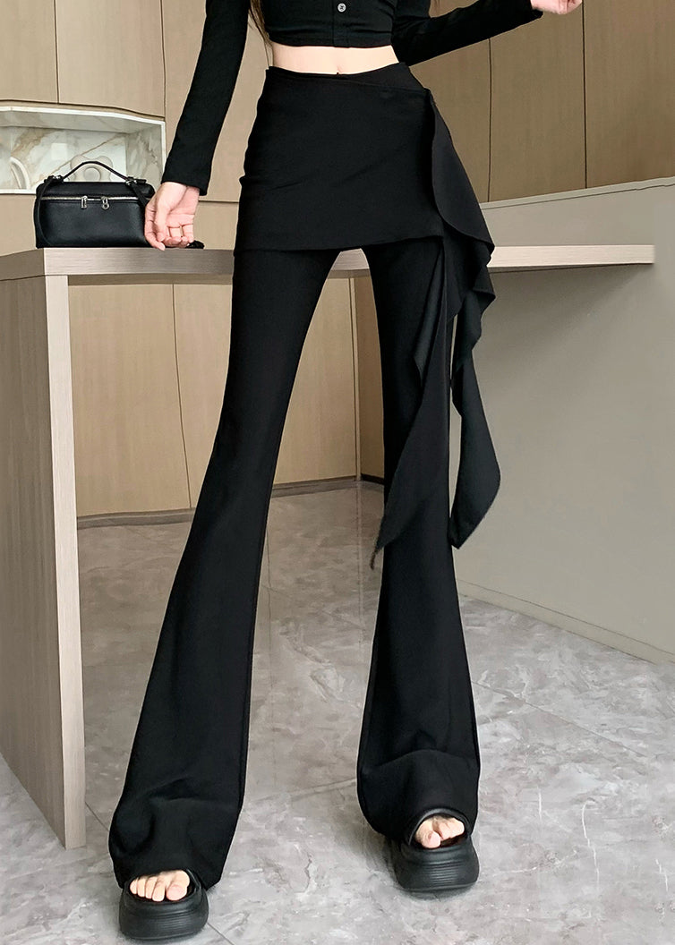 Schlaghose Chic Rüschen Asymmetrisch Spandex Schwarz Frühling