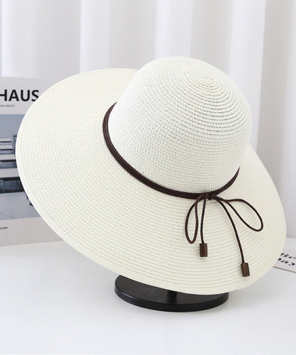 Chapeau de soleil à lacets en paille tissée noire chic pour les vacances à la plage II051