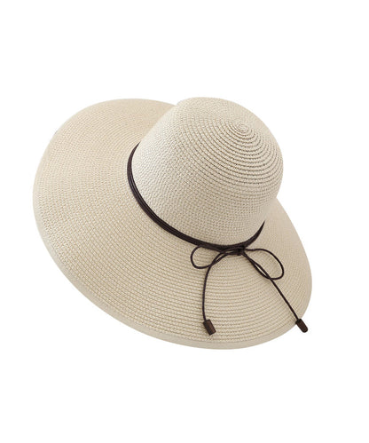 Chapeau de soleil à lacets en paille tissée noire chic pour les vacances à la plage II051