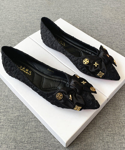 Bow Black Chic Flache spitze Zehenspleißschuhe