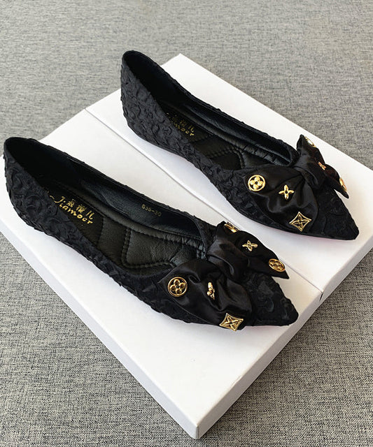 Bow Black Chic Flache spitze Zehenspleißschuhe