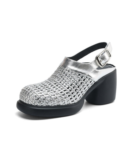 Chic Black Chunky Heel Faux Leather Sandals Hollow Out YC025