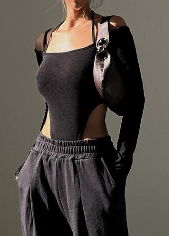 Cold Cami Schwarz Schicker Bodysuit Neckholder Schulter