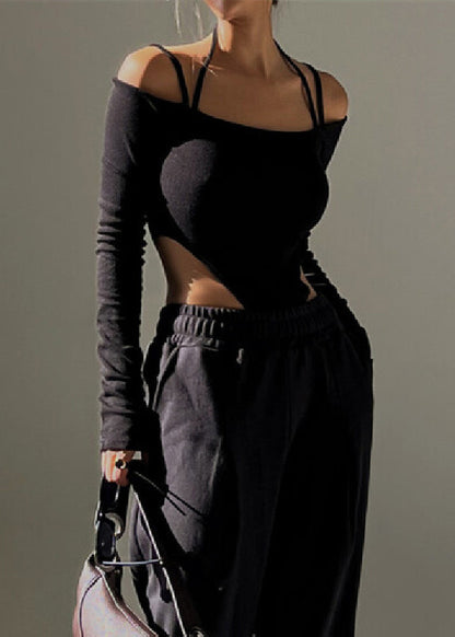 Cold Cami Schwarz Schicker Bodysuit Neckholder Schulter
