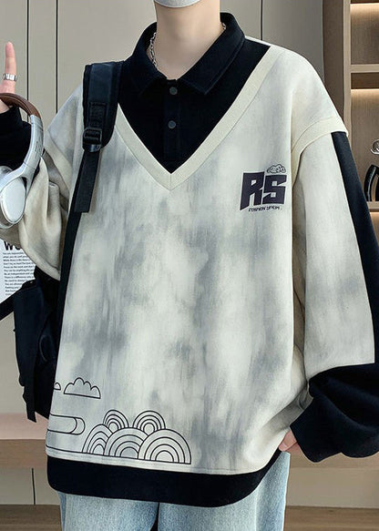 Sweat-shirt homme noir à boutons en coton, imprimé patchwork, chic et printanier