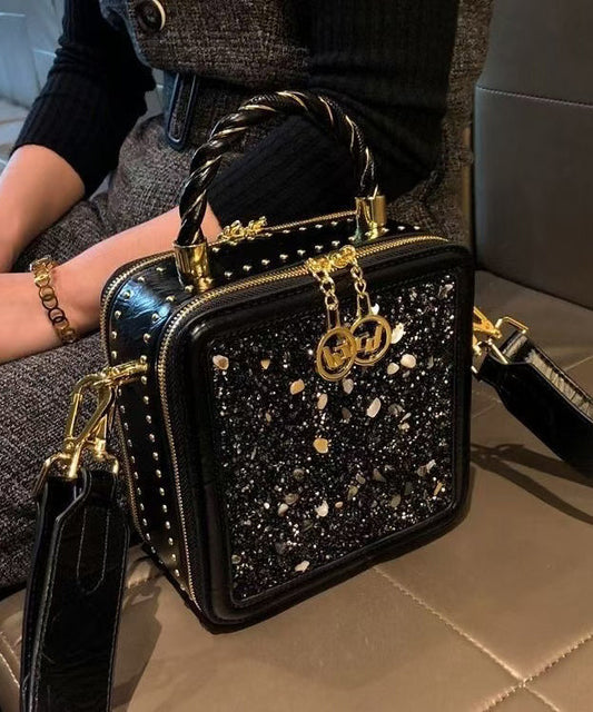 Leather Calf Mini Chic Zircon Black Bag Versatile