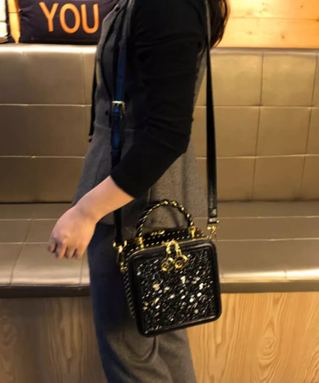 Leather Calf Mini Chic Zircon Black Bag Versatile