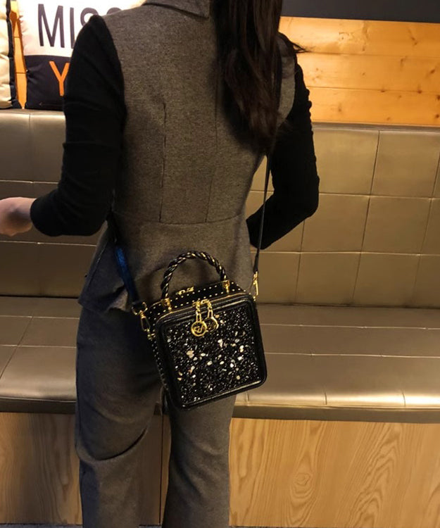 Leather Calf Mini Chic Zircon Black Bag Versatile