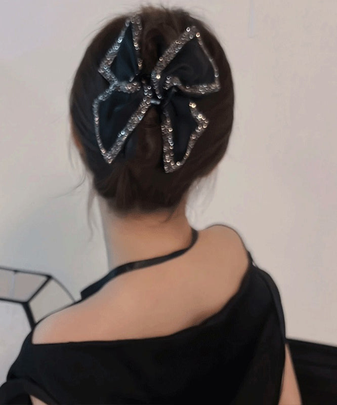 Chic Black Zircon Bow Shark Clamp Hairpin QU052