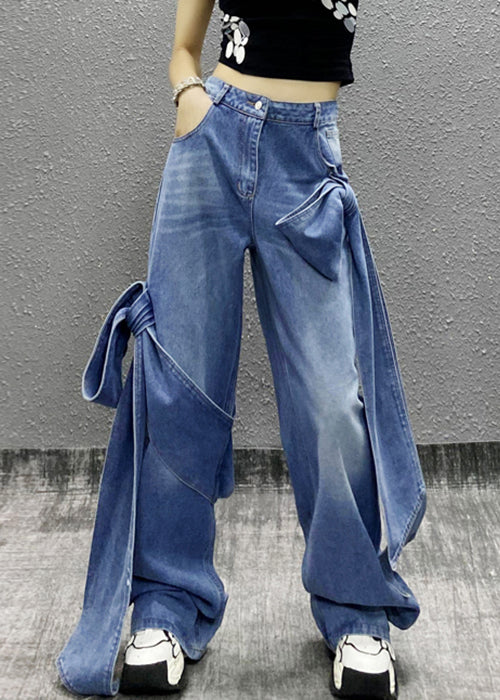 Chic Blue Bow Pockets High Waist Denim Pants Summer AW1010