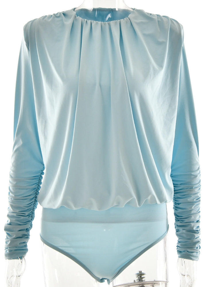 Schicker Bodysuit Blau Herbst Rückenfrei O-Ausschnitt