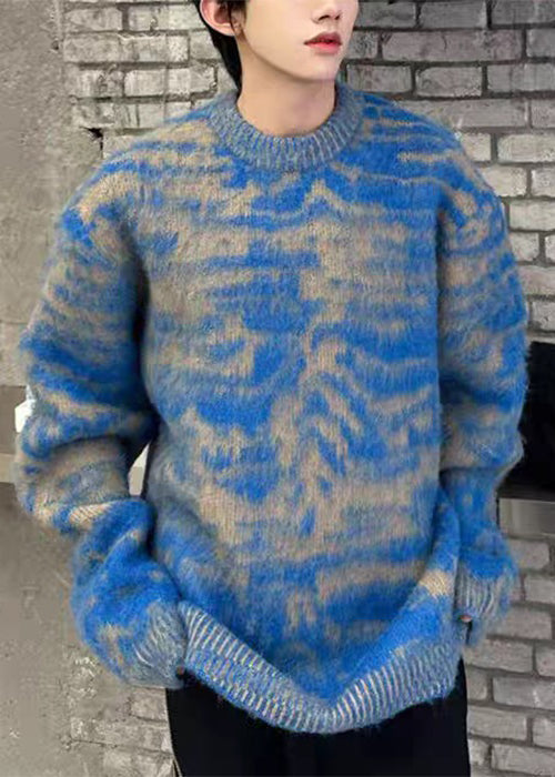 Chic Blue O Neck Cozy Ma Hai Mao Mens Sweaters Fall QH026